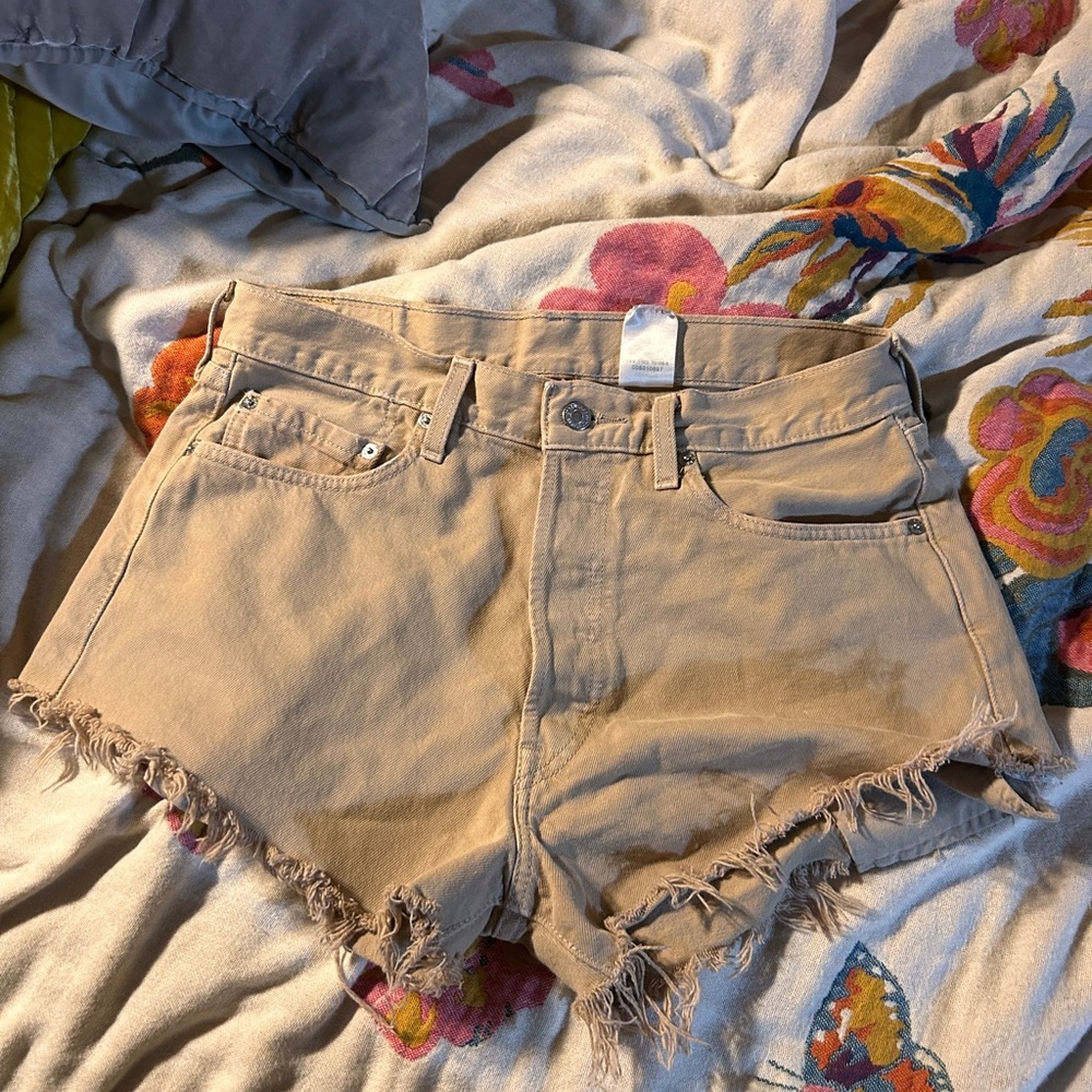 Levi's 501 Tan Frayed Jean Shorts